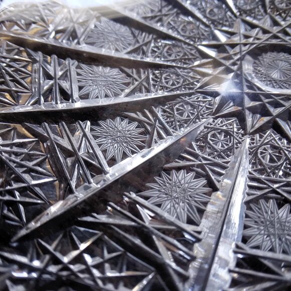 3 Vintage American Brilliant Hand Cut Crystal Lace and Hobstar Trinket Dishes - Picture 3 of 13